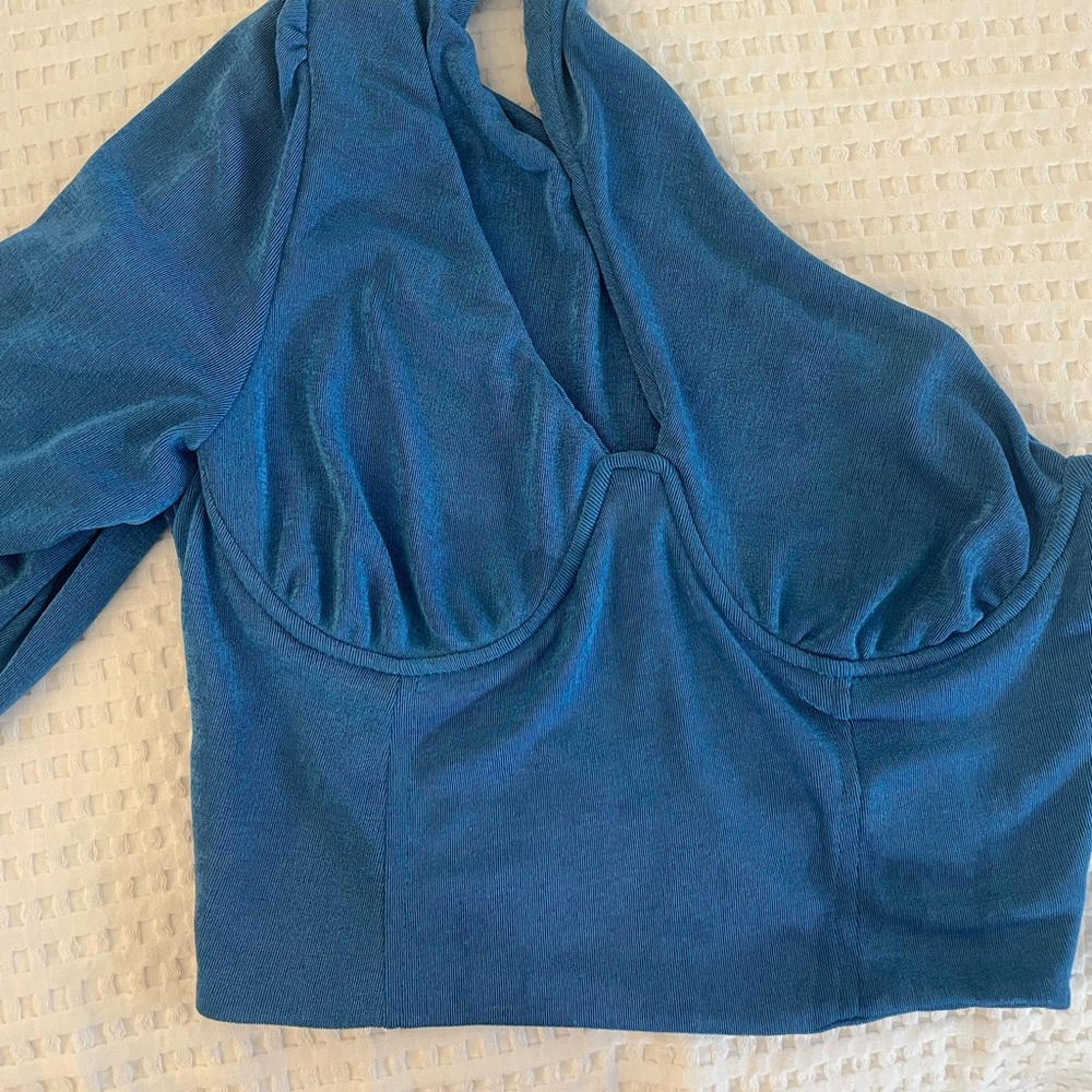 Off The Shoulder Sparkly Blue Cropped Top